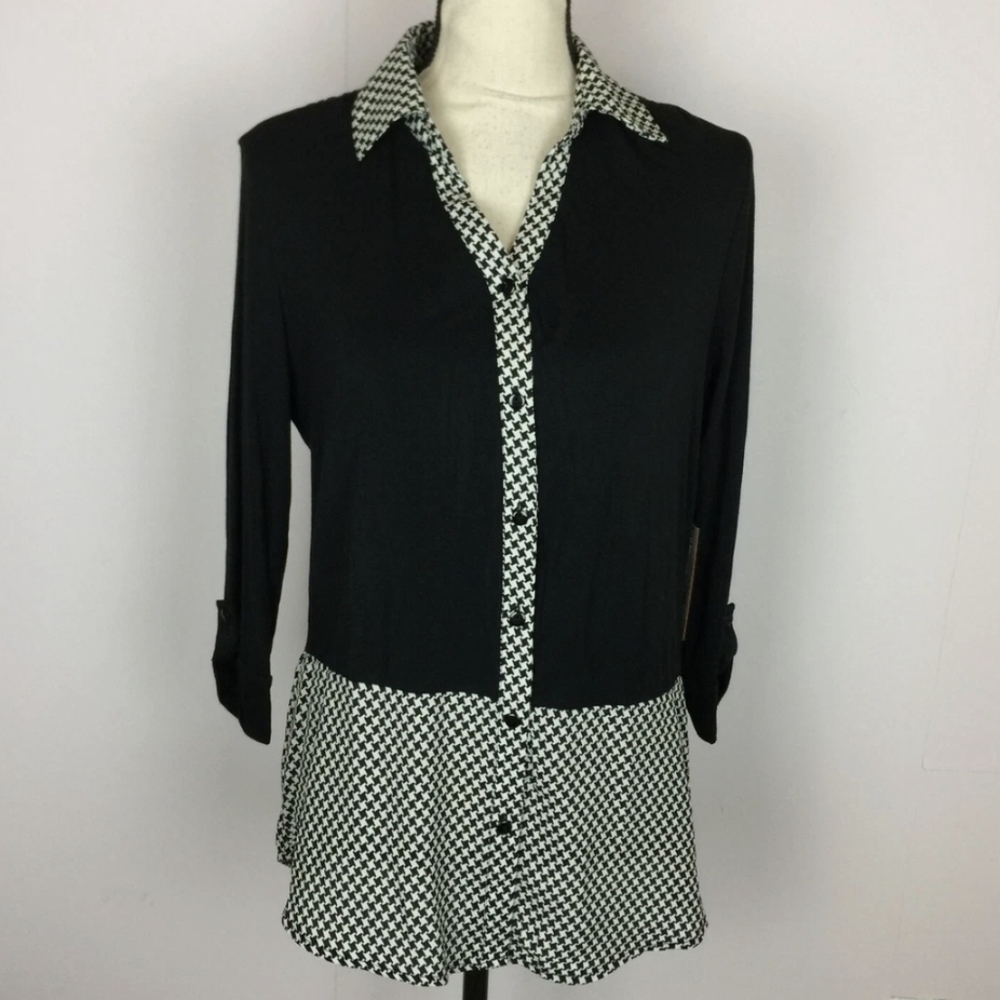 ❤️🔥New FYLO London Women's Small Button-Down Black & White Gingham Dress Shirt